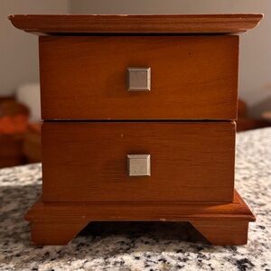 Vintage Wooden Music Jewellery Box with Silver Knobs